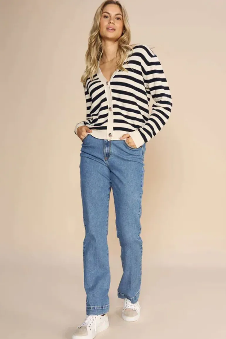 Mos Mosh Kisana Stripe Cardi In Ecru