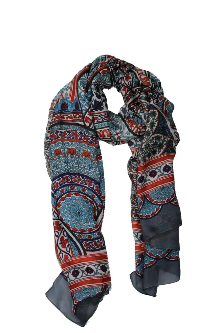Namaskar Floral Silk Wrap In Navy