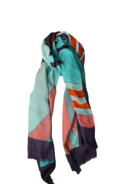Namaskar Geometric Print Scarf In Teal