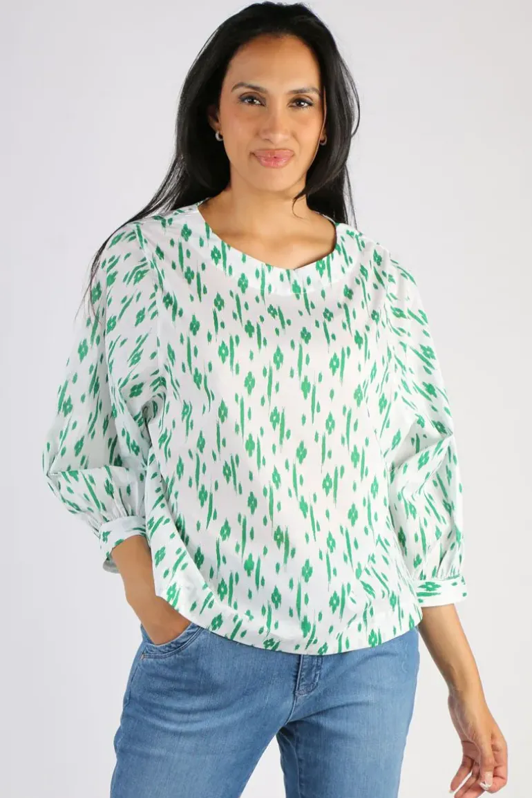Namastai Avoca Top In Emerald Ikat Print
