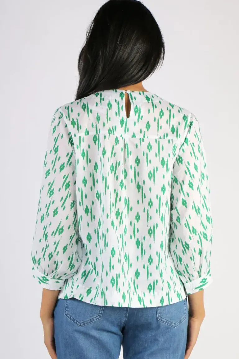 Namastai Avoca Top In Emerald Ikat Print