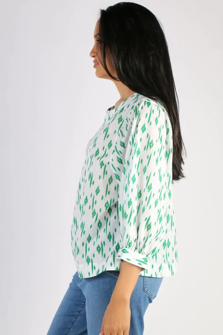 Namastai Avoca Top In Emerald Ikat Print