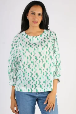 Namastai Avoca Top In Emerald Ikat Print
