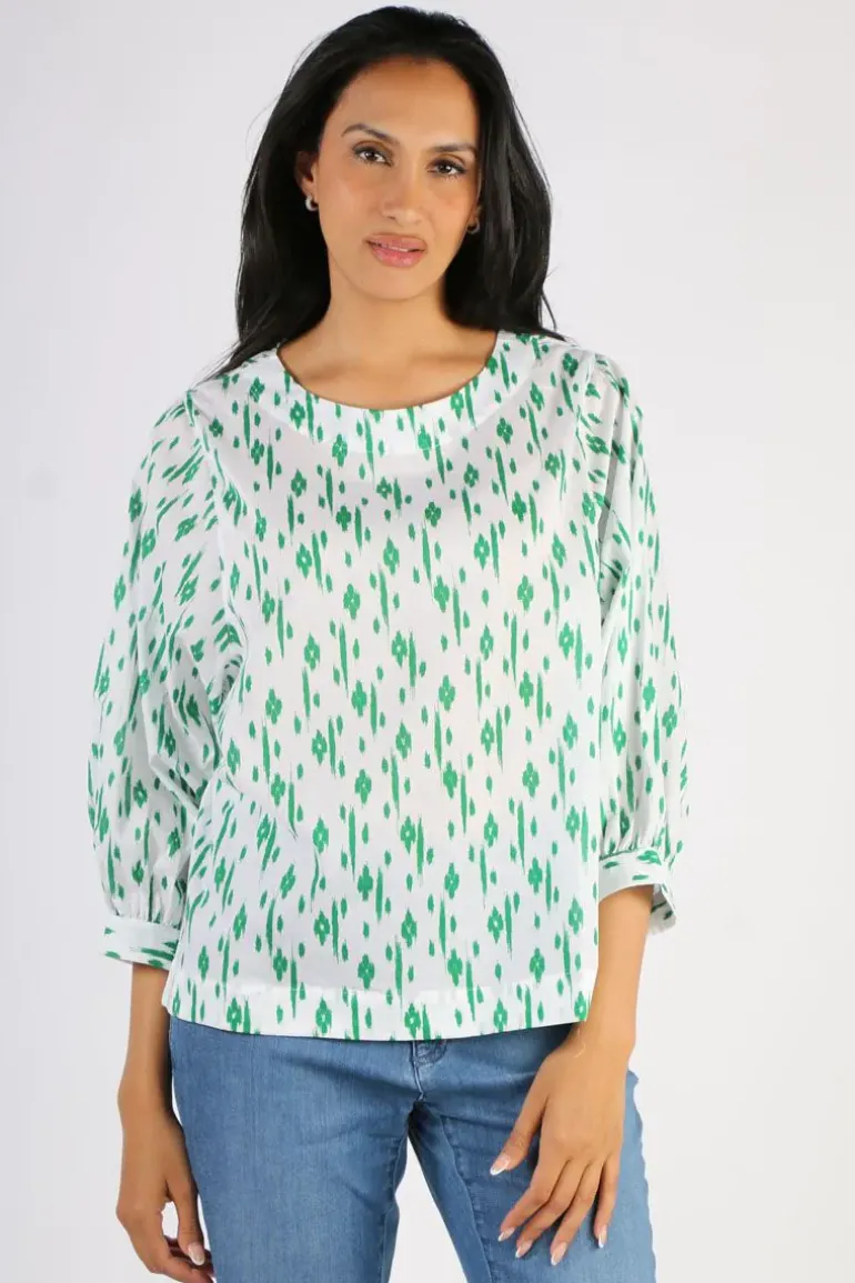 Namastai Avoca Top In Emerald Ikat Print