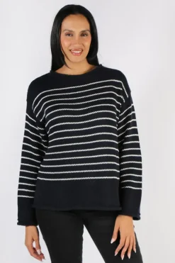 Naturals Cotton Knit Stripe Jumper In Ink