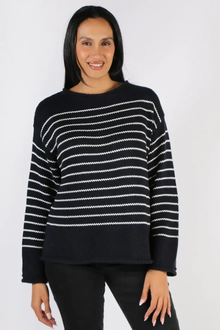 Naturals Cotton Knit Stripe Jumper In Ink