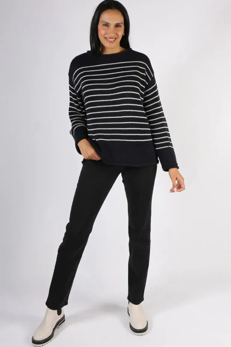 Naturals Cotton Knit Stripe Jumper In Ink