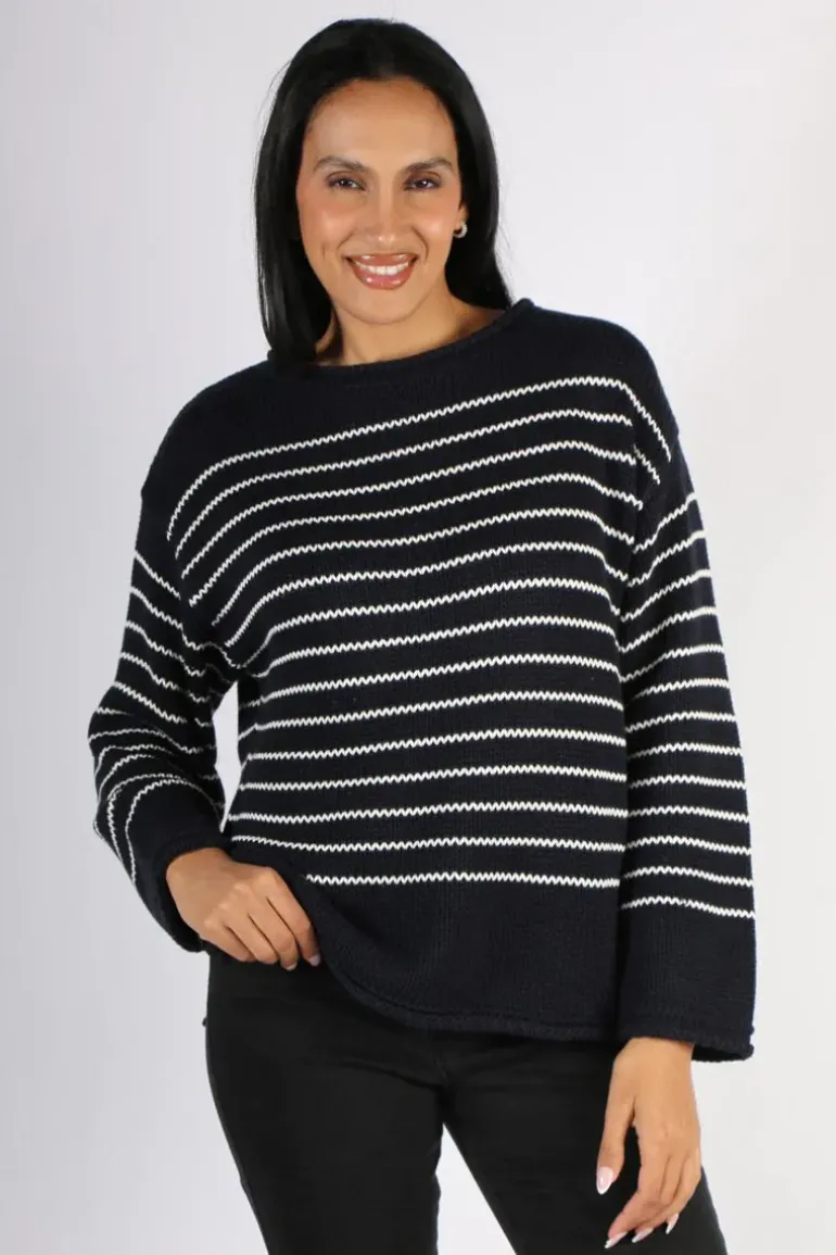 Naturals Cotton Knit Stripe Jumper In Ink