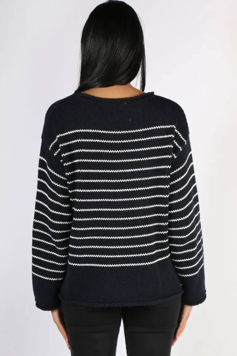 Naturals Cotton Knit Stripe Jumper In Ink