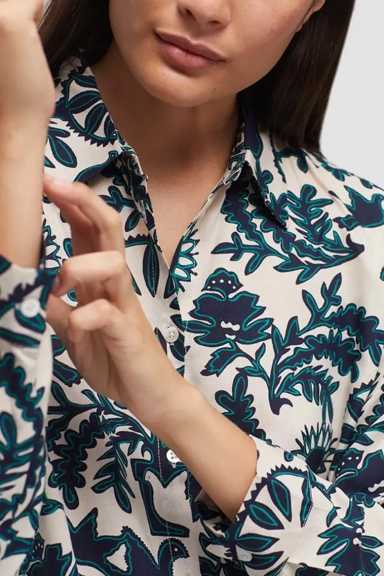 Nice Things Folkish Crinkle Shirt In Print