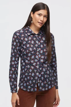 Nice Things Pop Flower Crinkle Shirt In Navy