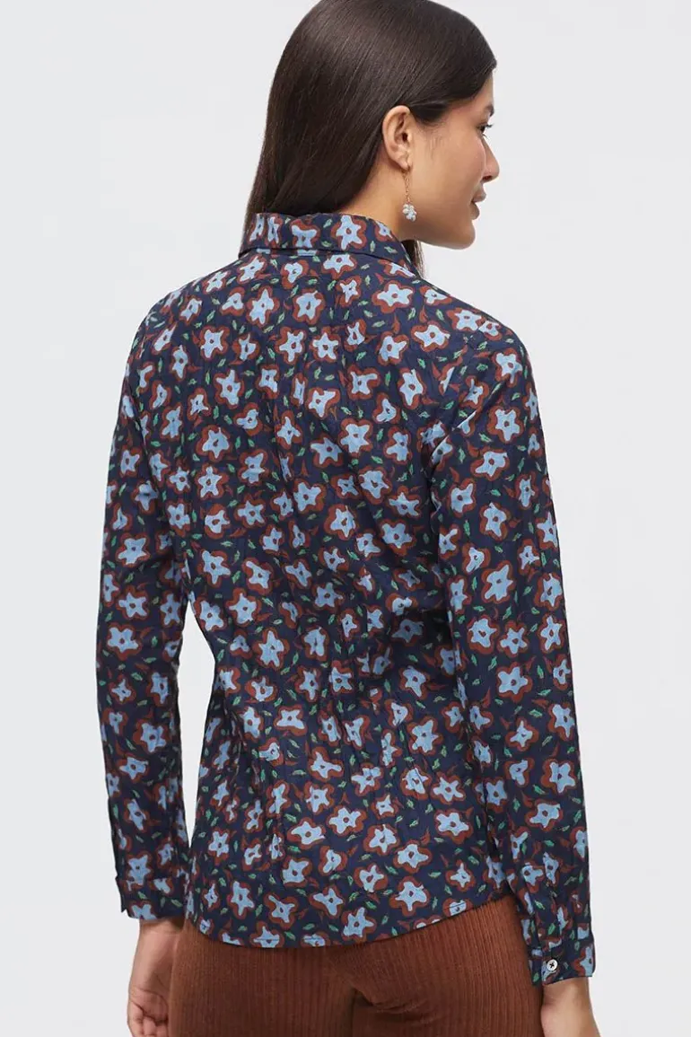 Nice Things Pop Flower Crinkle Shirt In Navy