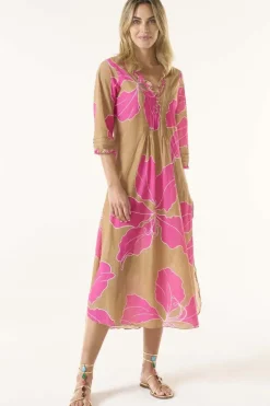 One Season Cadaques Long Poppy Dress In Pink