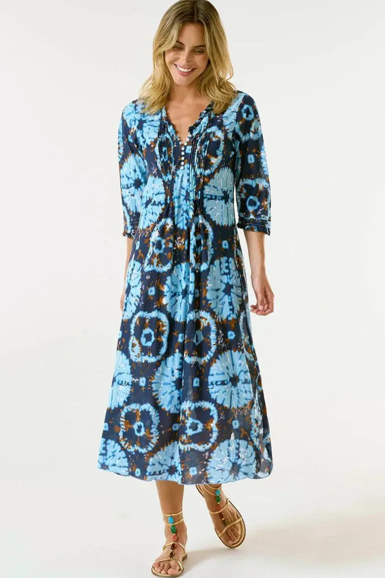One Season Comogli Long Poppy Dress In Navy