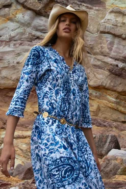 One Season Hydra Long Poppy Dress In Navy