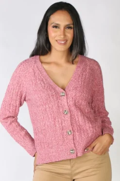 Pattern Cable Cardigan In Berry By Jump