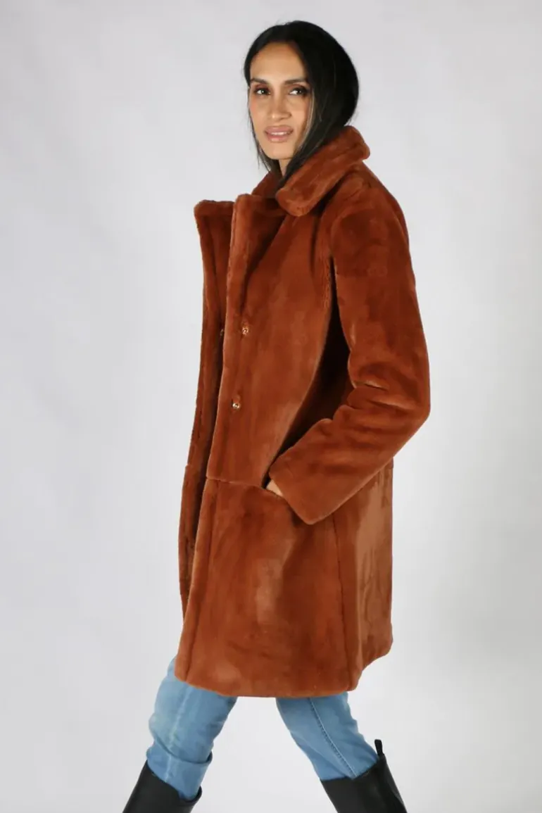Paz Torras Classic Faux Fur Coat In Tan