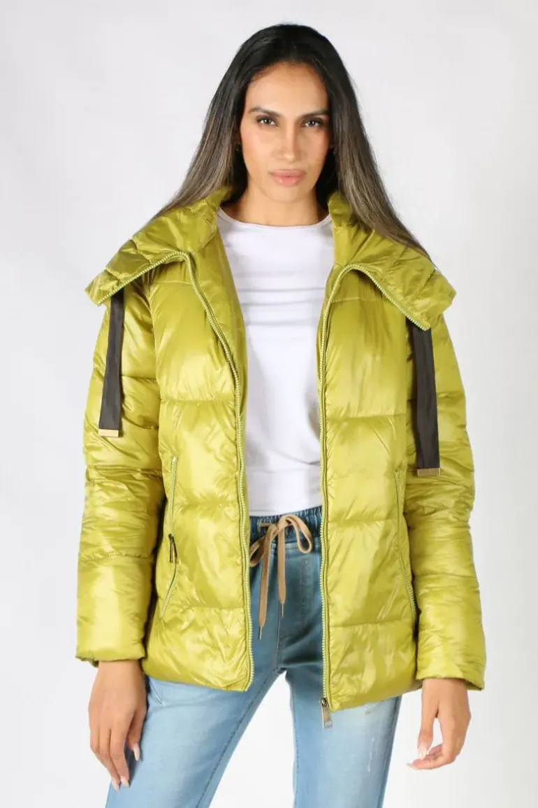 Paz Torras Ribbon Tie Puffer In Lime