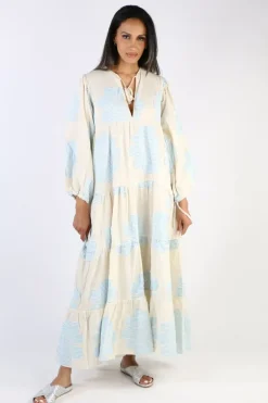 Pearl & Caviar Floral Handwoven Zakar Maxi Dress In Blue