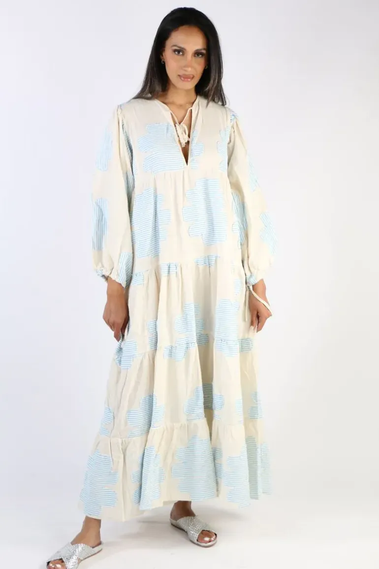 Pearl & Caviar Floral Handwoven Zakar Maxi Dress In Blue