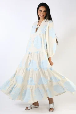 Pearl & Caviar Floral Handwoven Zakar Maxi Dress In Blue