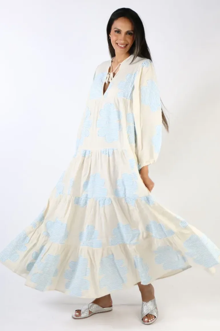 Pearl & Caviar Floral Handwoven Zakar Maxi Dress In Blue