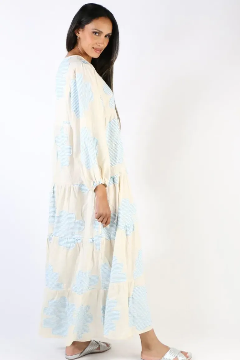 Pearl & Caviar Floral Handwoven Zakar Maxi Dress In Blue