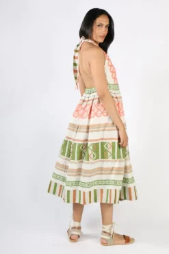 Pearl & Caviar Halter Neck Zakar Maxi Dress In Multi
