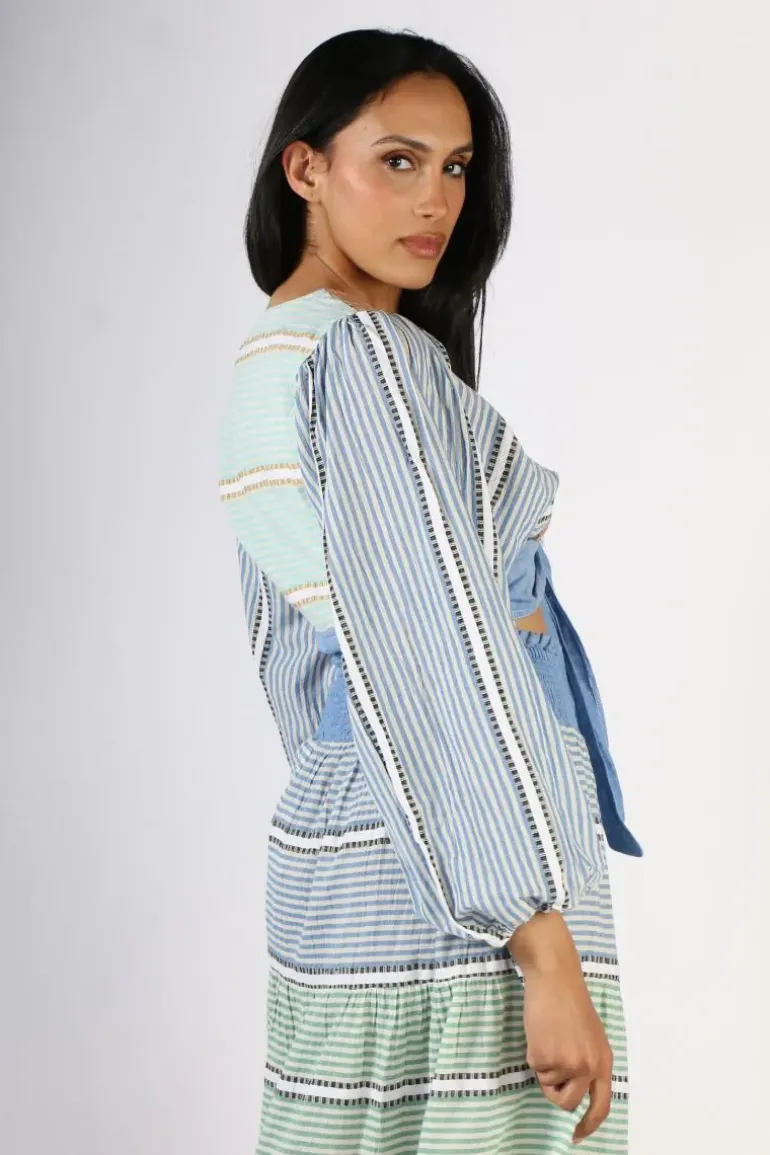 Pearl & Caviar Tie Top In Stripe