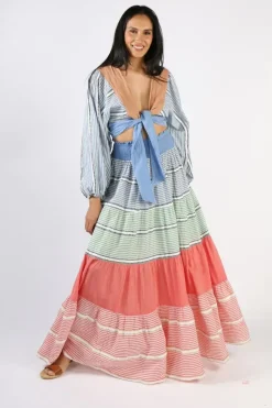 Pearl & Caviar Tie Top In Stripe