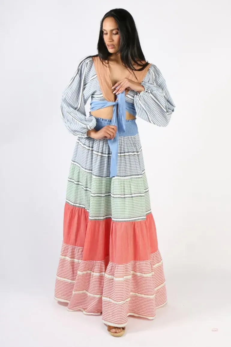 Pearl & Caviar Tie Top In Stripe