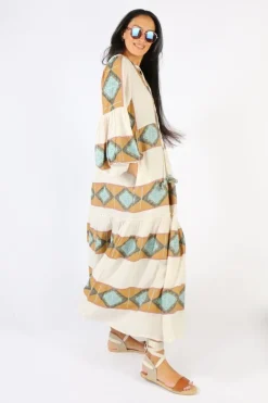 Pearl & Caviar Zakar Long Sleeve Maxi Dress In Natural
