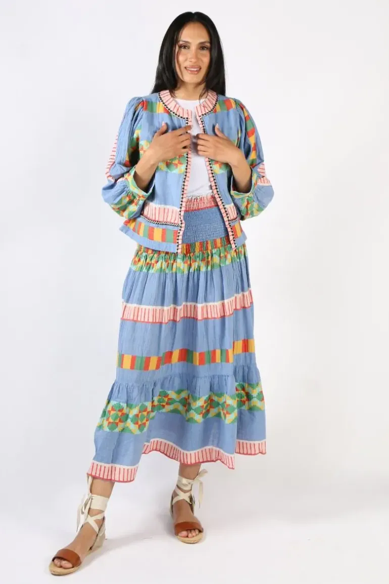 Pearl & Caviar Zakar Rouched Maxi Skirt In Multi
