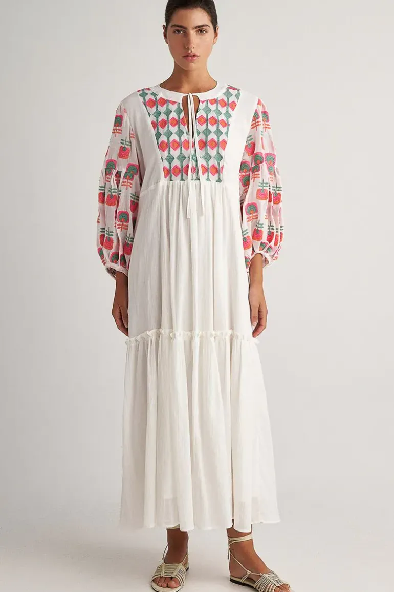Pearl And Caviar Embroidered Bouganvilla Dress In Multi