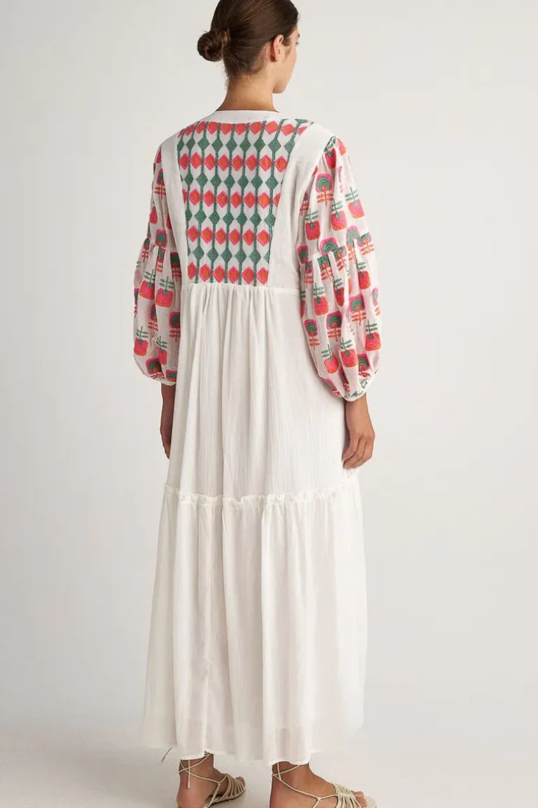 Pearl And Caviar Embroidered Bouganvilla Dress In Multi