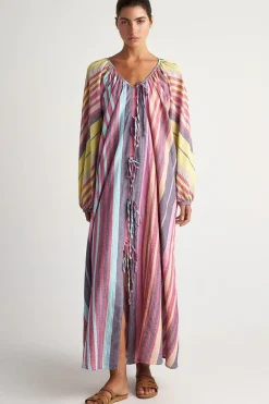 Pearl And Caviar Halki Kaftan Tie Up Dress In Multi