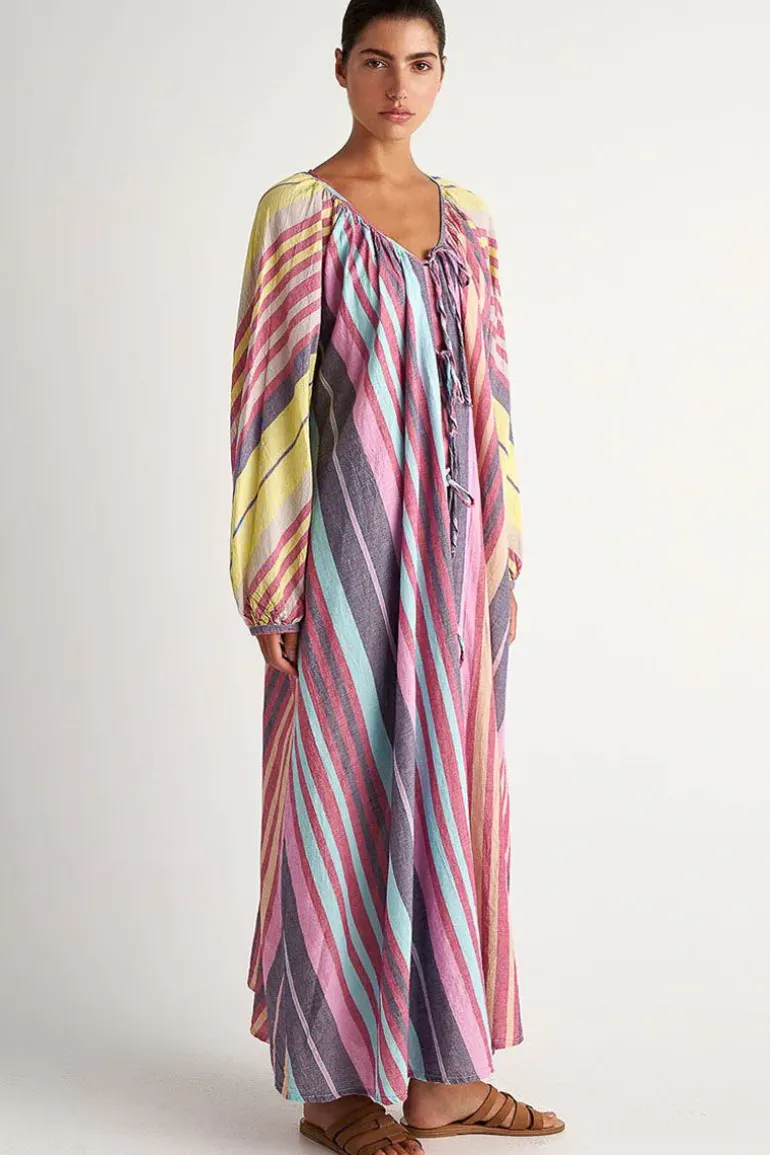 Pearl And Caviar Halki Kaftan Tie Up Dress In Multi