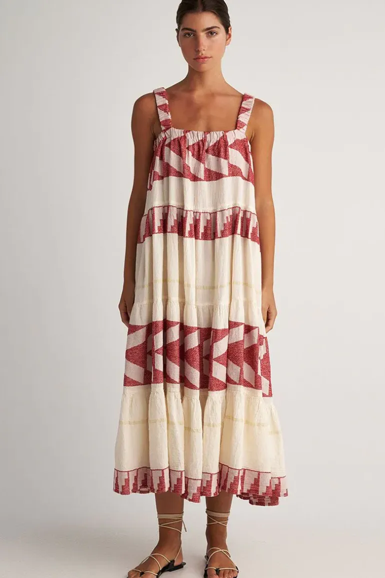 Pearl And Caviar Scorpios Maxi Midi Dress In Red