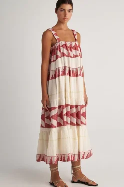 Pearl And Caviar Scorpios Maxi Midi Dress In Red