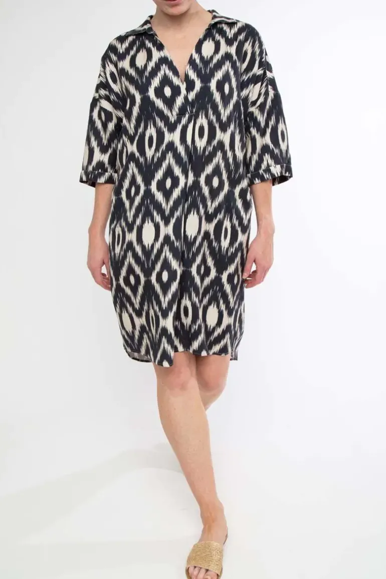 Ping Pong Boxy Ikat Dress In Navy
