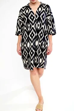 Ping Pong Boxy Ikat Dress In Navy