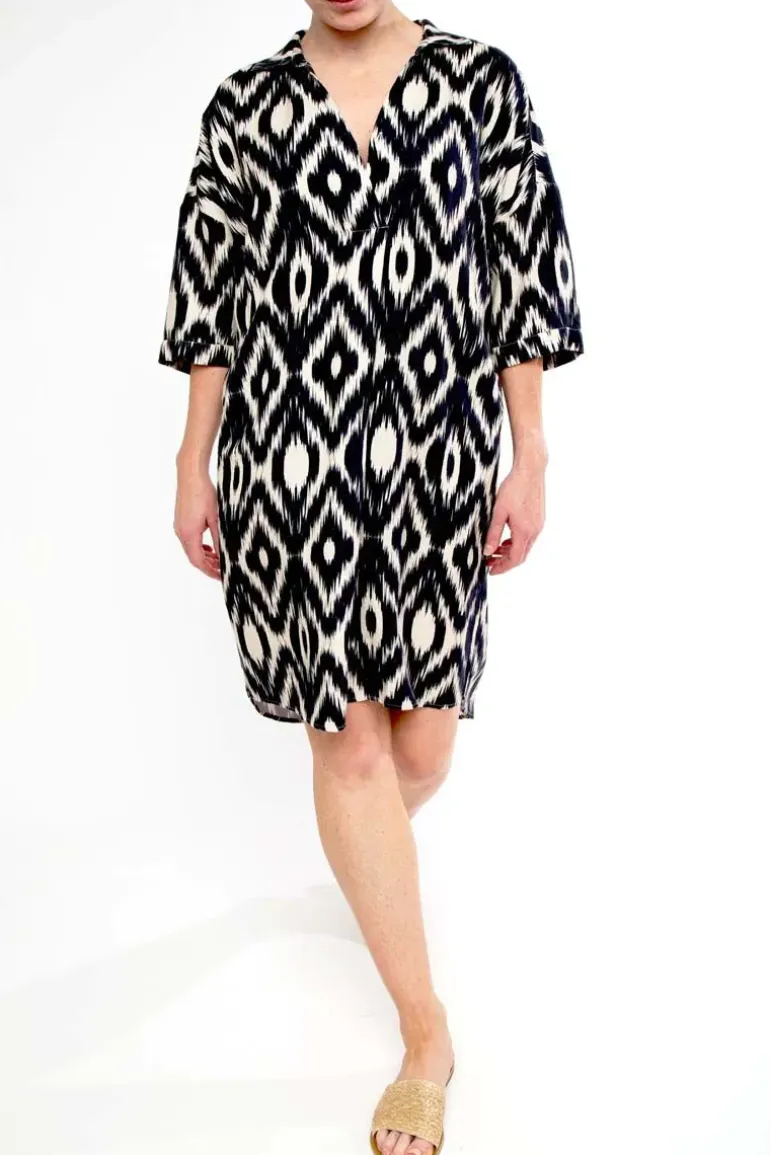 Ping Pong Boxy Ikat Dress In Navy