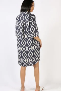 Ping Pong Boxy Ikat Dress In Navy