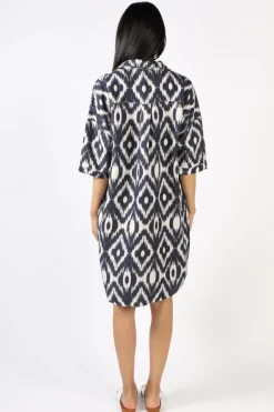 Ping Pong Boxy Ikat Dress In Navy