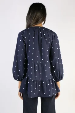 Ping Pong Cotton Tiered Spot Top In Navy