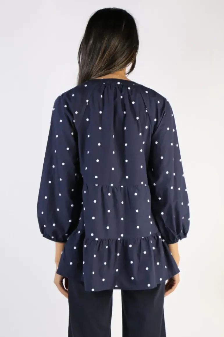 Ping Pong Cotton Tiered Spot Top In Navy