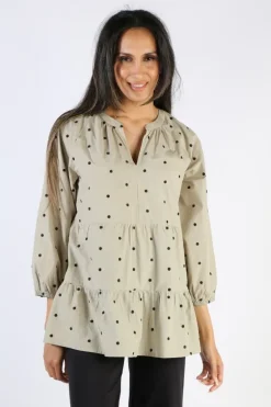 Ping Pong Cotton Tiered Spot Top In Sage