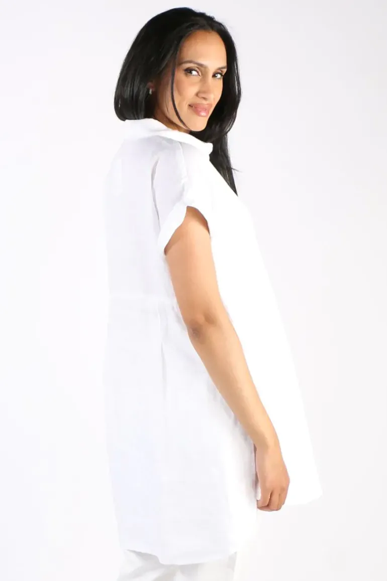 Ping Pong Long Line Linen Tunic In White