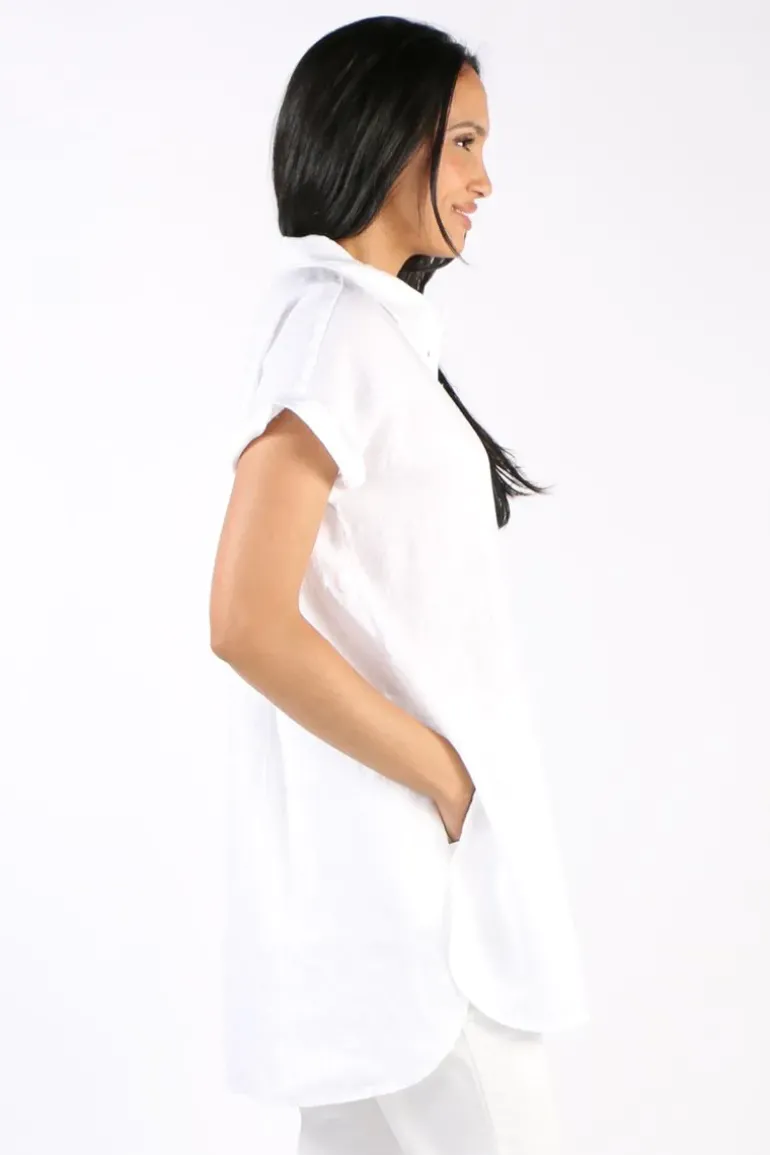 Ping Pong Long Line Linen Tunic In White
