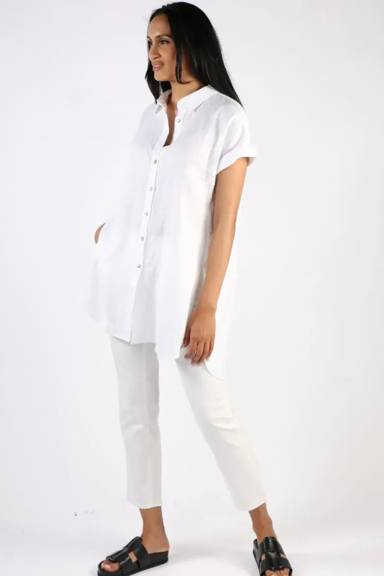 Ping Pong Long Line Linen Tunic In White